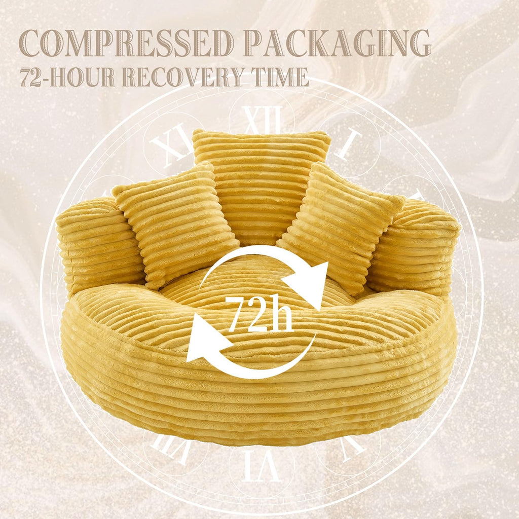 Oversized Corduroy Bean Bag Chair with 3 Pillows I3981
