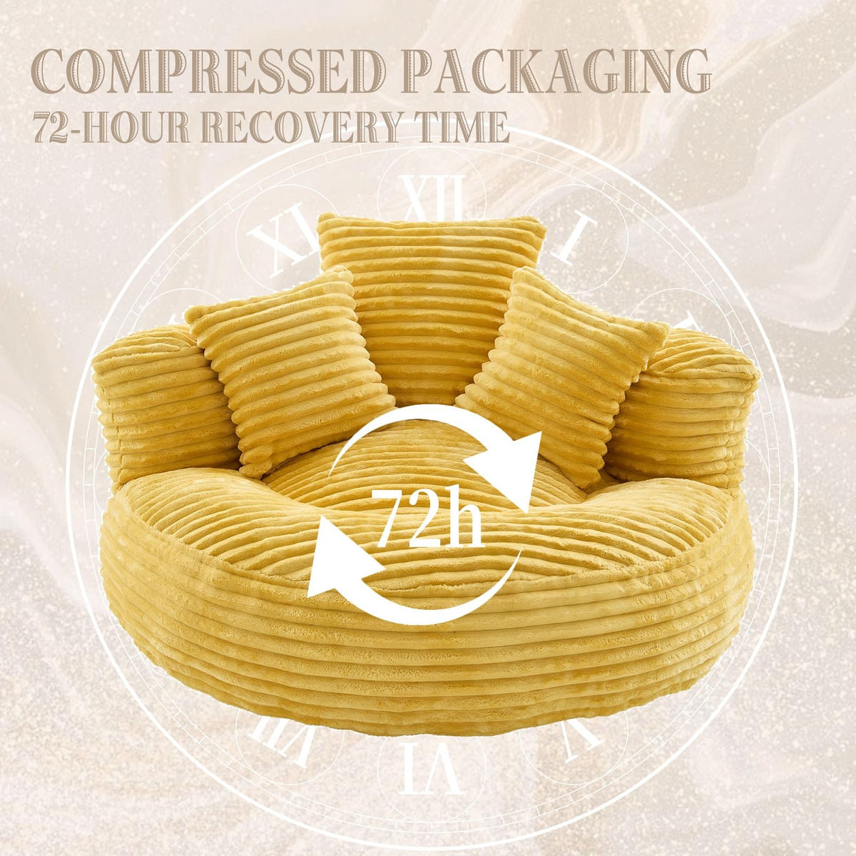 Oversized Corduroy Bean Bag Chair with 3 Pillows I3981