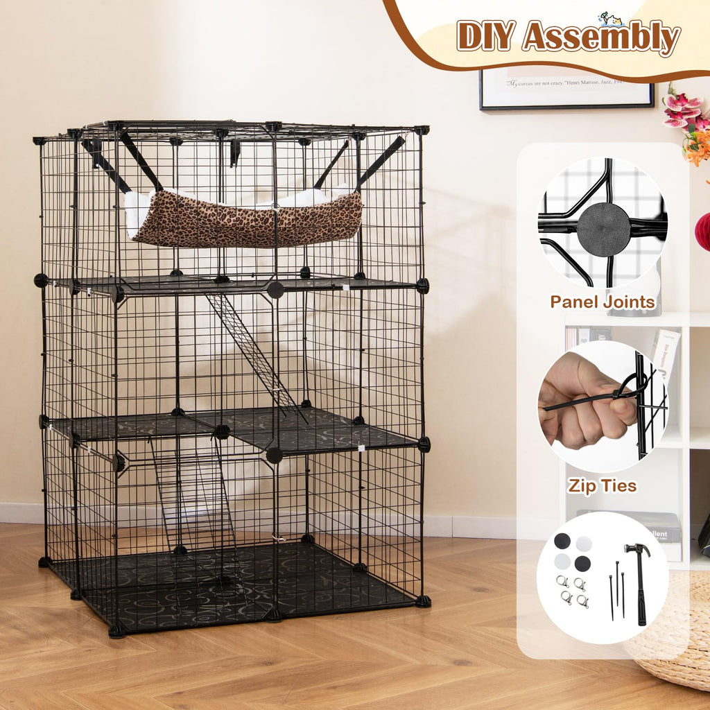 Black 4-Tier Metal Cat Cage with Hammock R37706