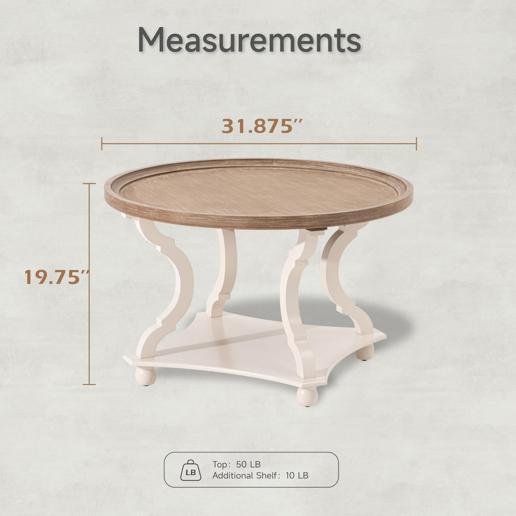Round White Coffee Table with Tray Top G4925