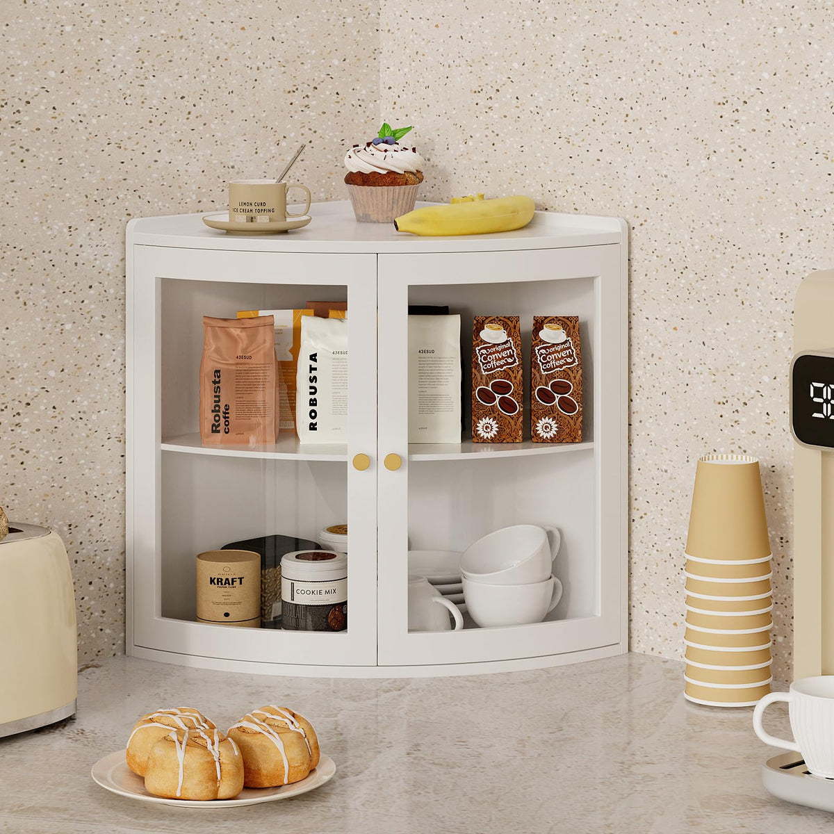 White Double Layer Large Bread Box with Acrylic Doors Z839571
