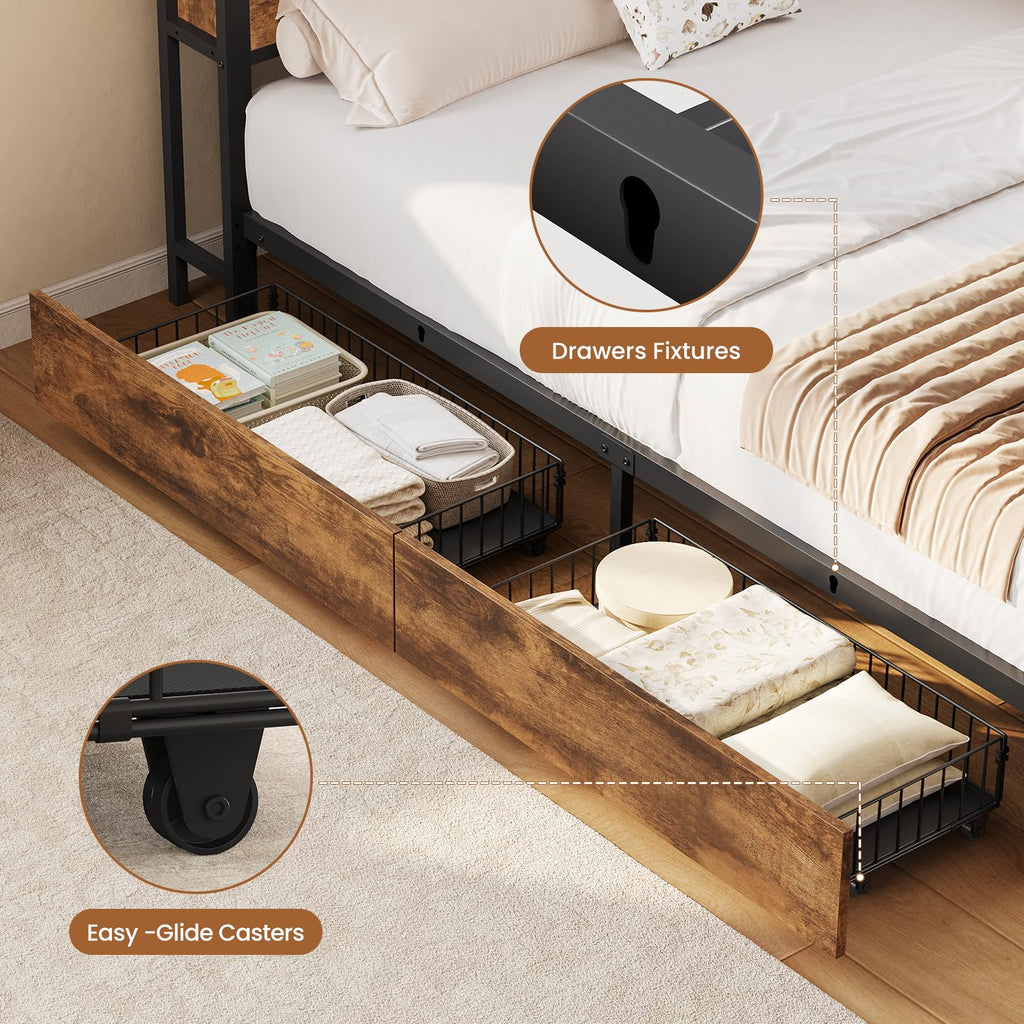Twin Corner Bed Frame with Mattress and 2 Storage Drawers U1489