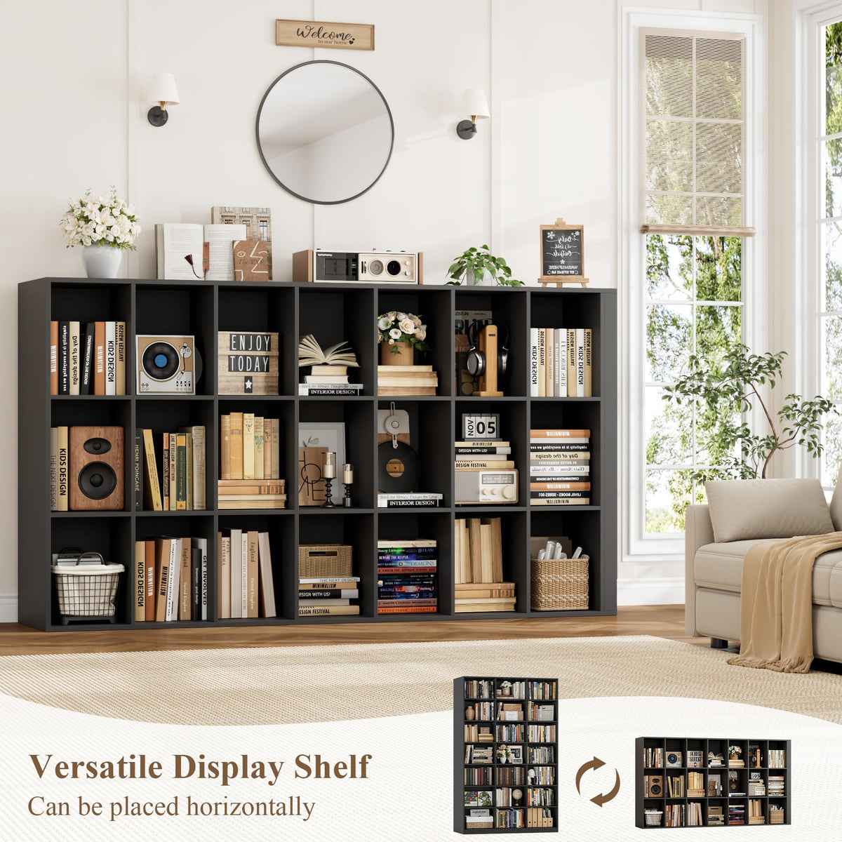 86" Triple Wide Black Bookshelf and Bookcase Q801164
