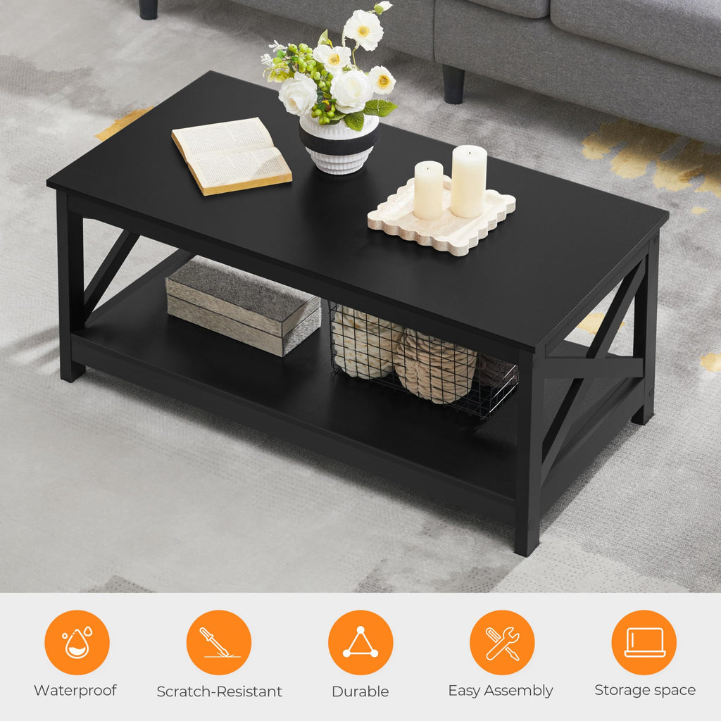 Black Coffee Table with Storage Shelf A953