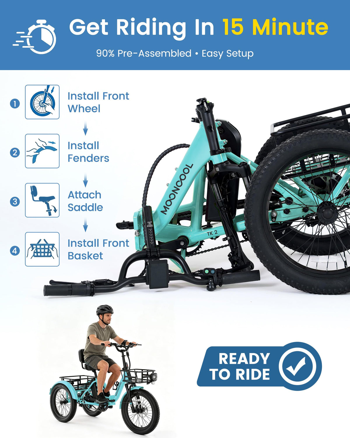 Electric Tricycle for Adults, 500W 20" Fat Tire Folding Trike C3094