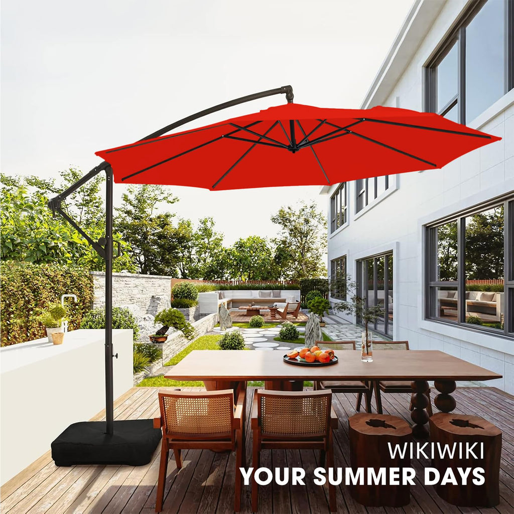 10ft Orange Red Offset Cantilever Patio Umbrella with Base S602166