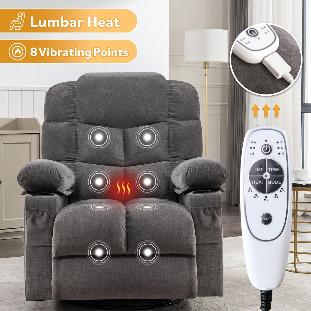 Swivel Rocker Recliner Chair with Massage and Heat A161