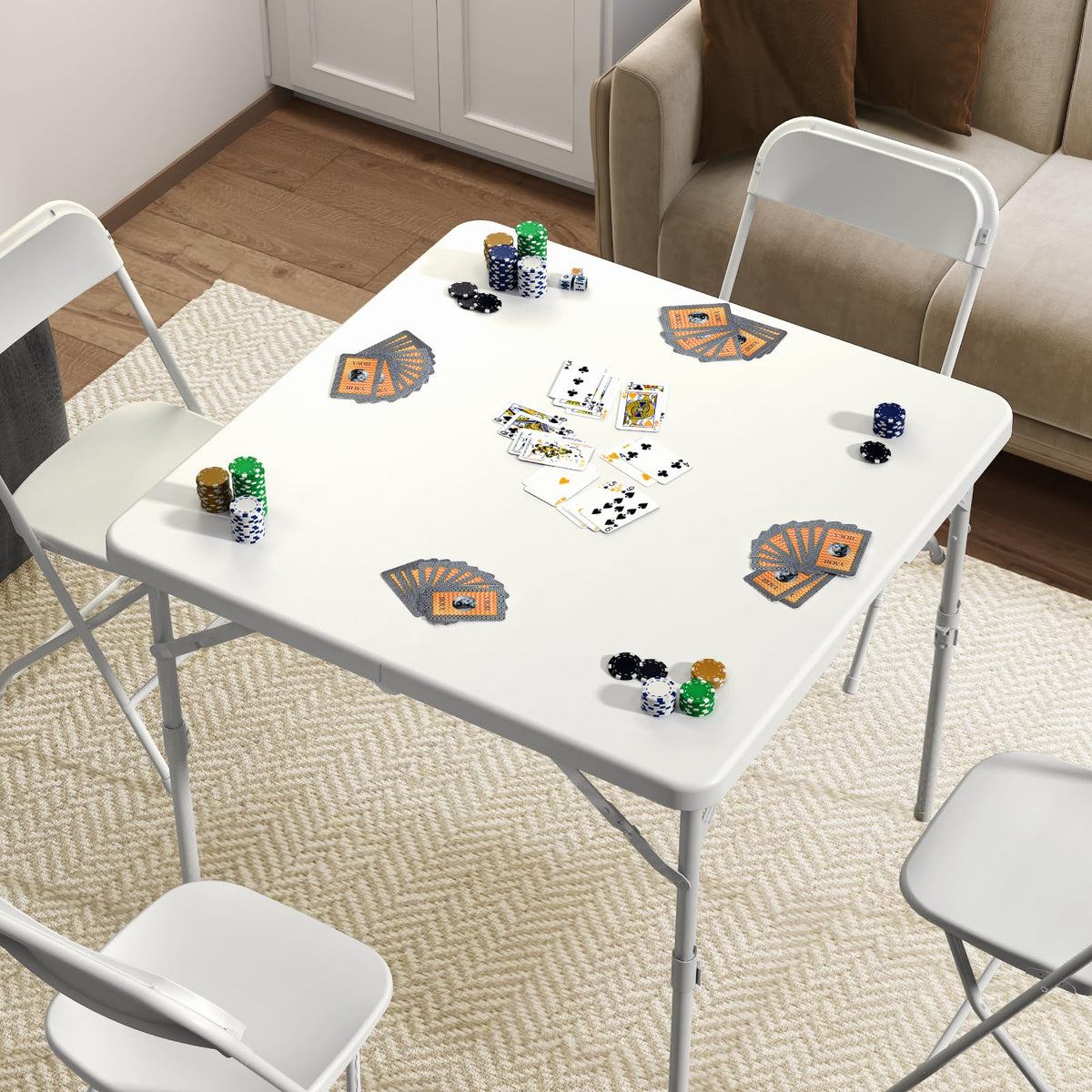 34" White Square Folding Plastic Table with Carrying Handle S768090