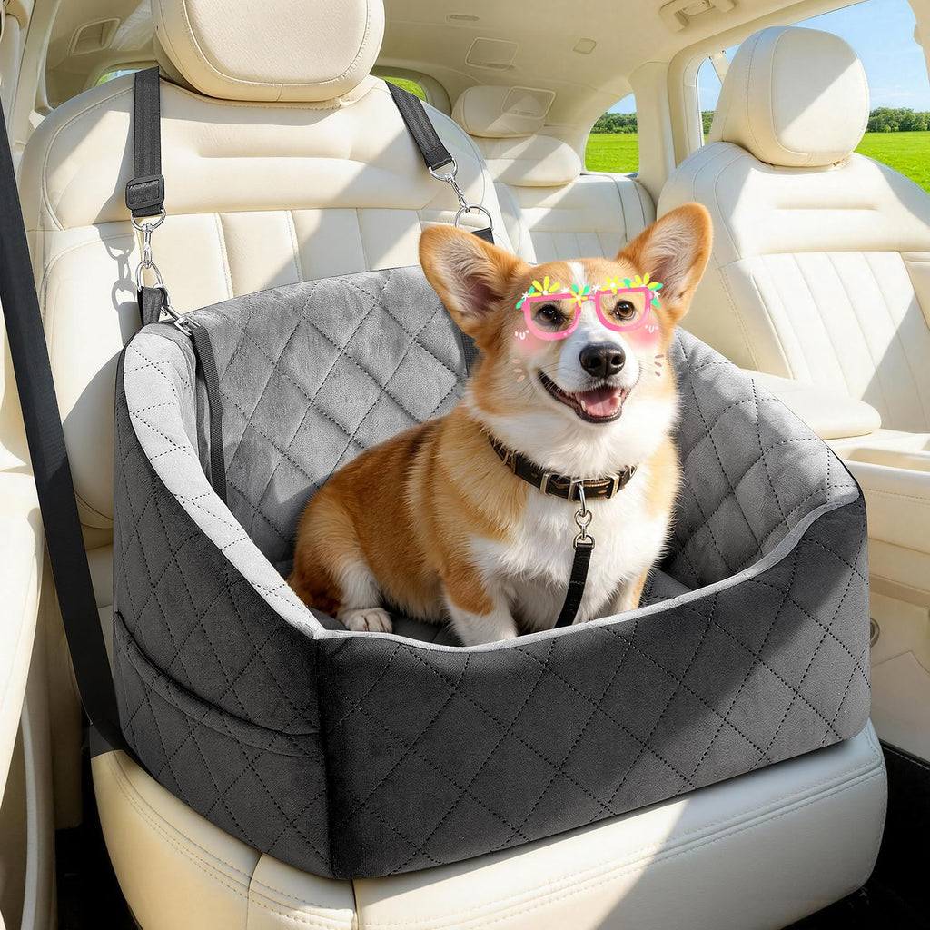 Dog Car Seat for Small Dogs Up to 30 Lbs, Grey-Black E513331