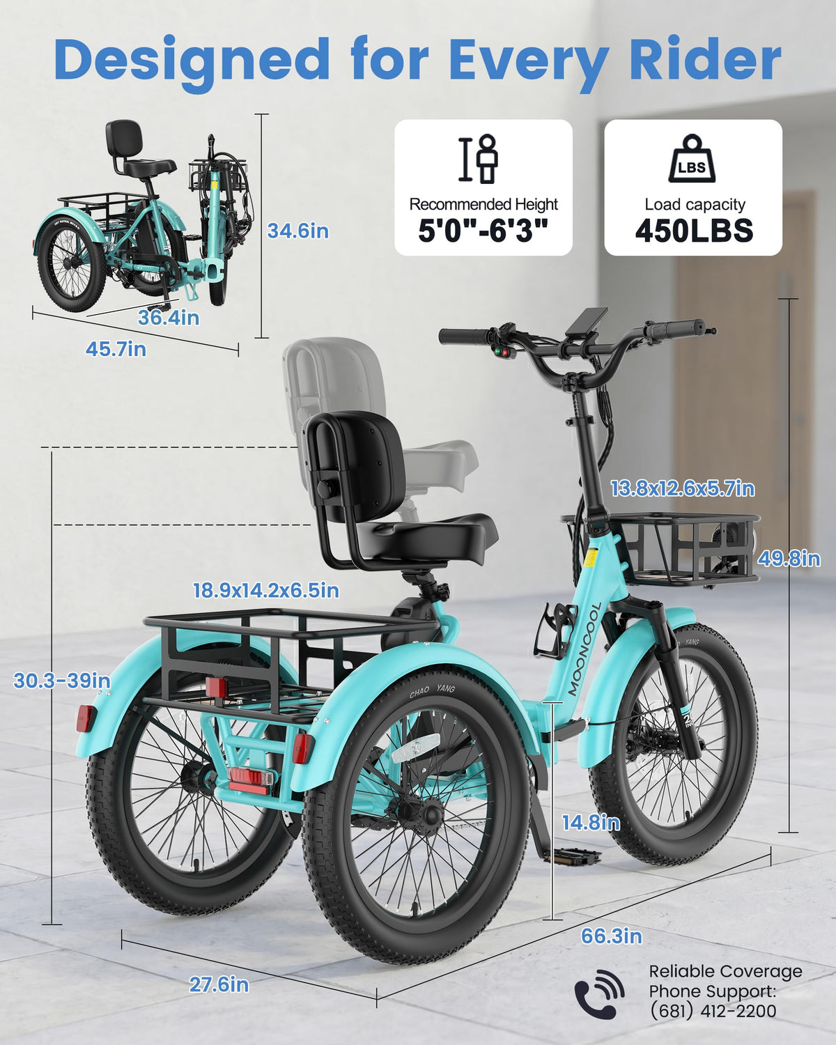 Electric Tricycle for Adults, 500W 20" Fat Tire Folding Trike C3094