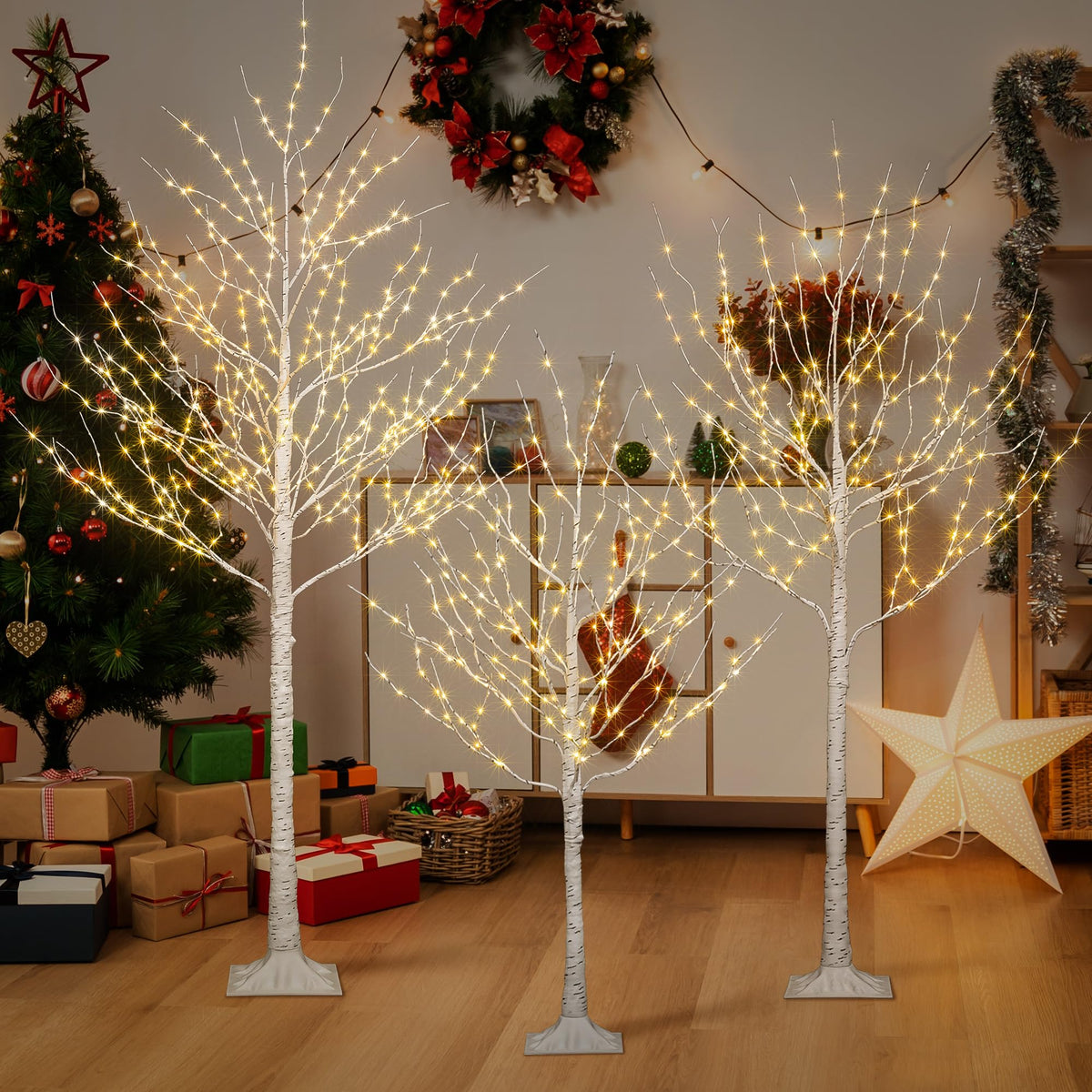 Lighted Birch Twig Tree with Fairy Lights, Pack of 3 Warm White T856