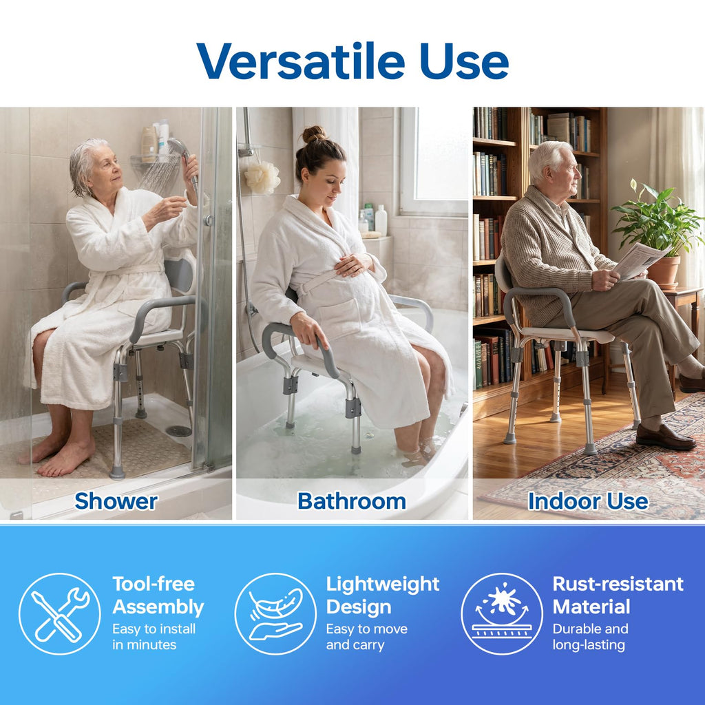 Adjustable Grey Shower Chair with Suction Feet J4498
