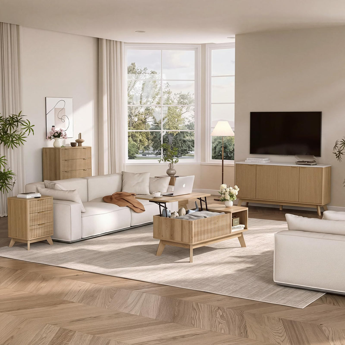 Lift Top Fluted Hidden Storage Coffee Table Y23293