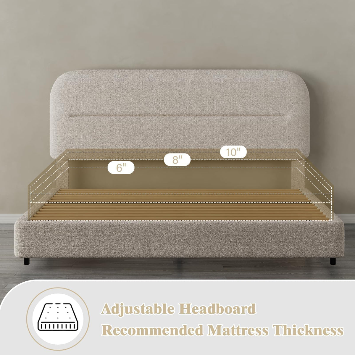 Cream Boucle Upholstered Queen Platform Bed D888