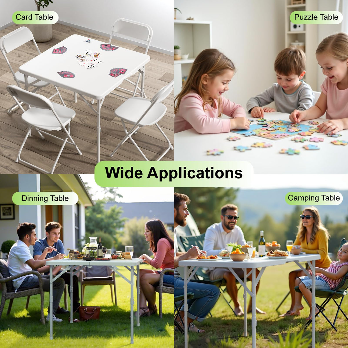 34" White Square Folding Plastic Table with Carrying Handle S768090