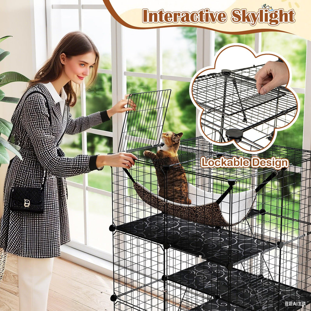 Black 4-Tier Metal Cat Cage with Hammock R37706