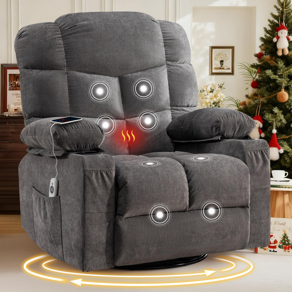 Swivel Rocker Recliner Chair with Massage and Heat A161