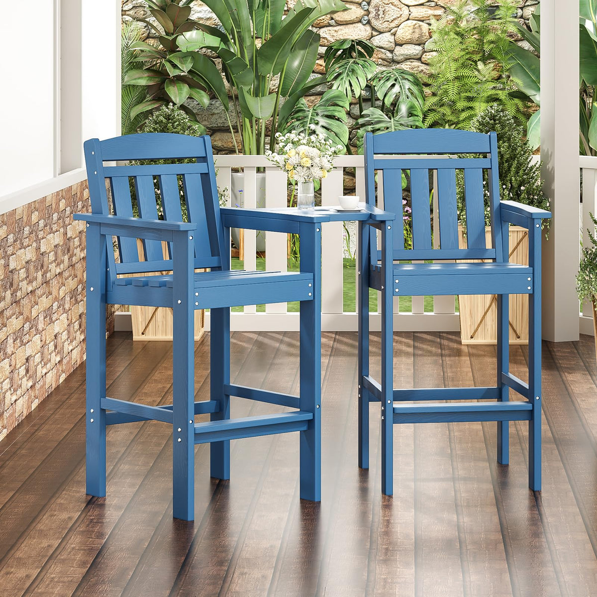 HDPE Adirondack Bar Stools Set of 2 with Connecting Tray T676633