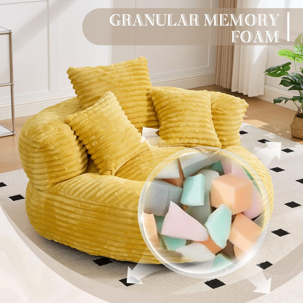 Oversized Corduroy Bean Bag Chair with 3 Pillows I3981