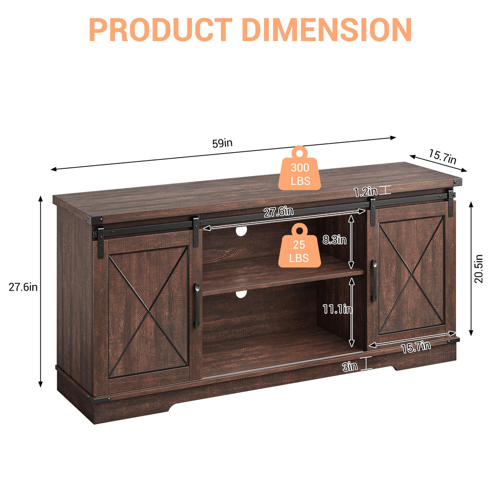 59 Inch TV Stand with Sliding Barn Doors N779439