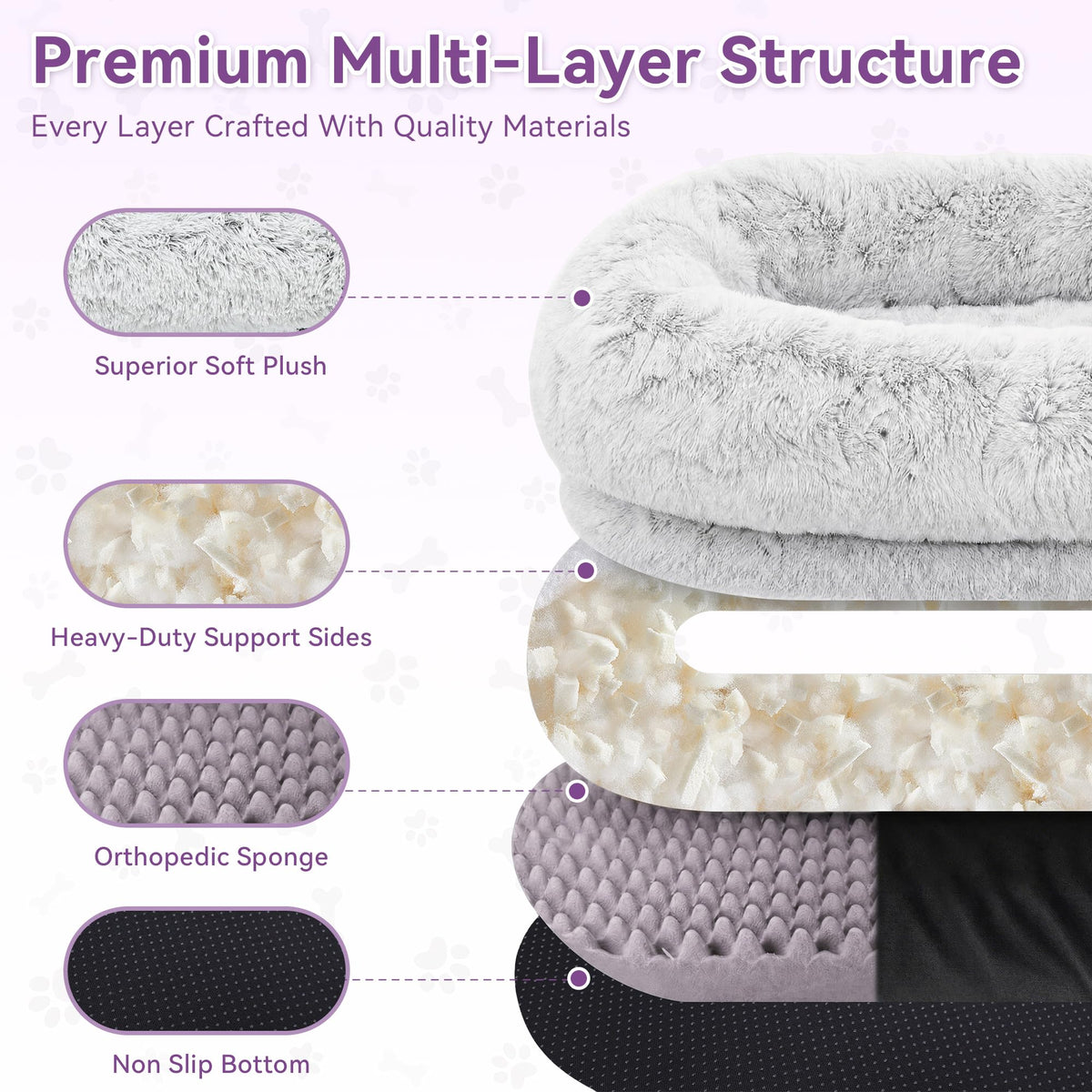Grey Human Dog Bed 71''x45''x12'' L36146