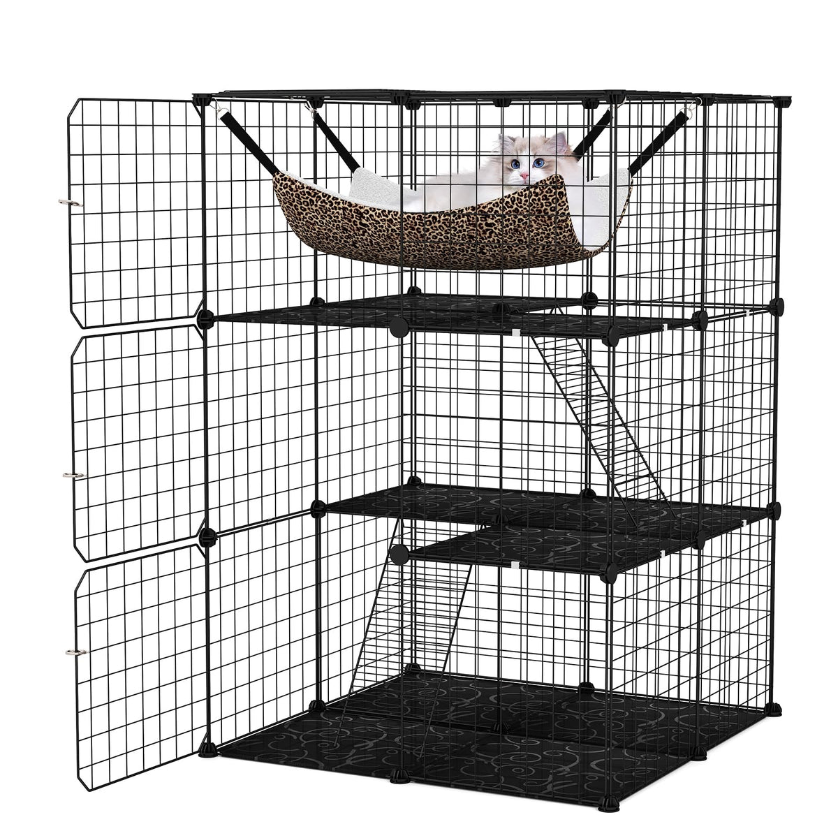 Black 4-Tier Metal Cat Cage with Hammock R37706