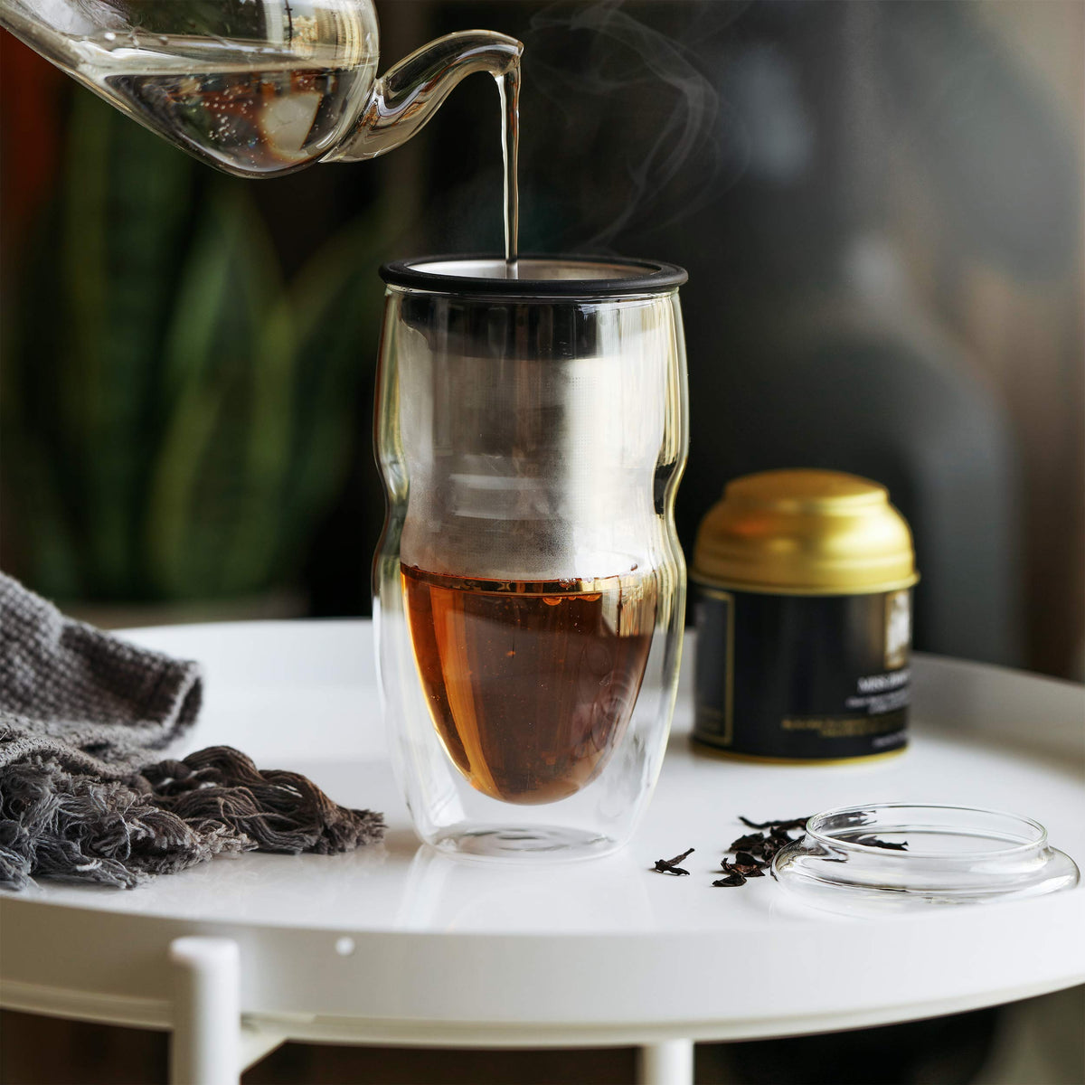 Double Wall Glass Tea Cup with Stainless Steel Infuser and Lid, 16 oz, 2 Pack I97106
