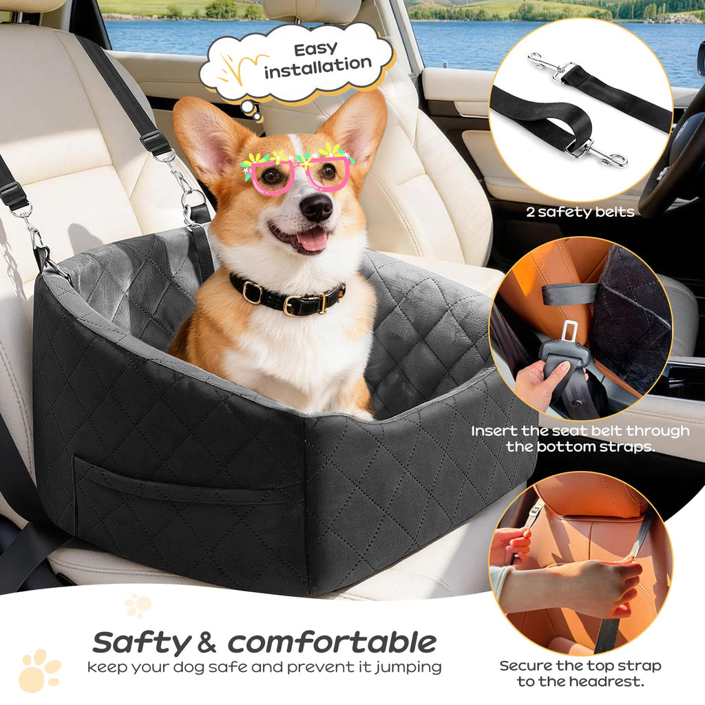 Dog Car Seat for Small Dogs Up to 30 Lbs, Grey-Black E513331
