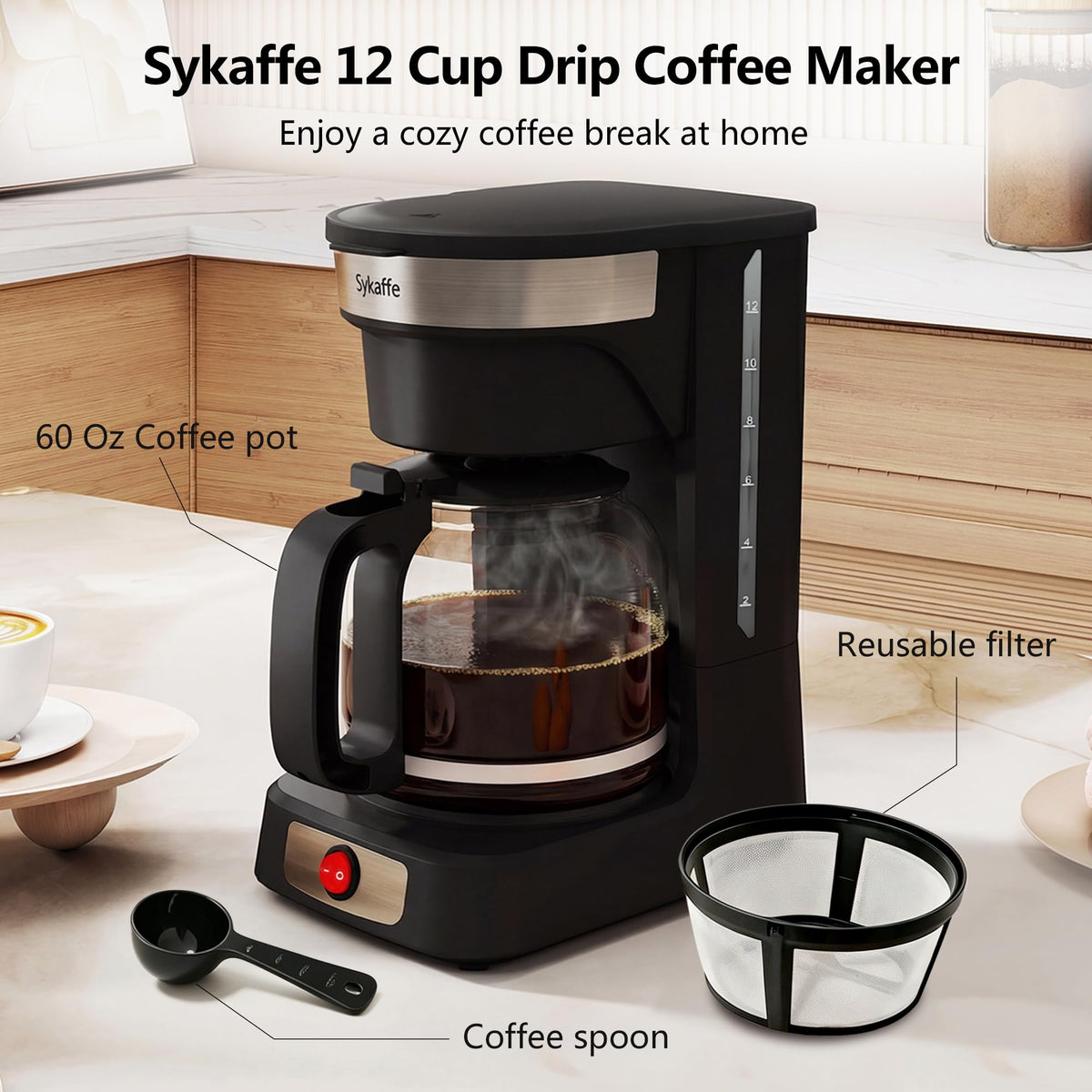 12 Cup Drip Coffee Maker with Reusable Filter Z89153