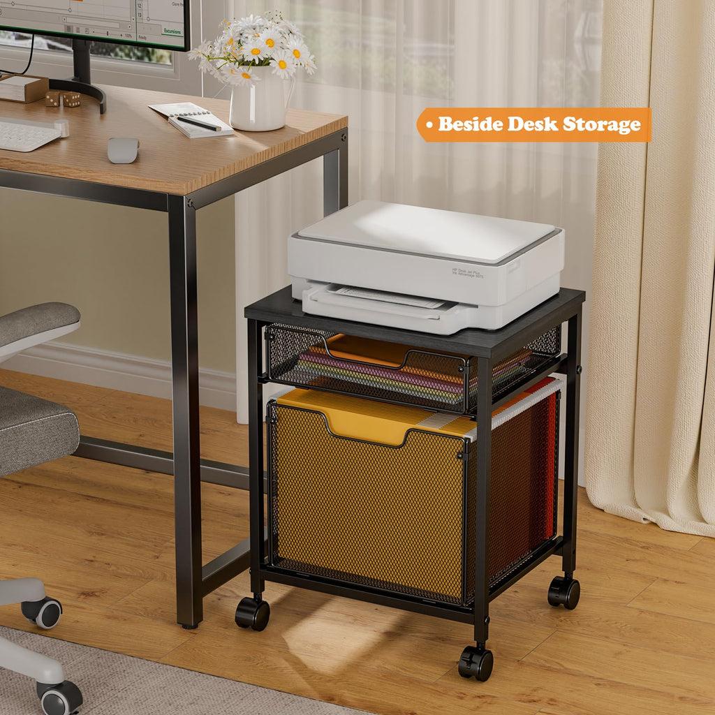 Rolling File Cabinet Cart with Storage Drawer and Lockable Wheels Z983401