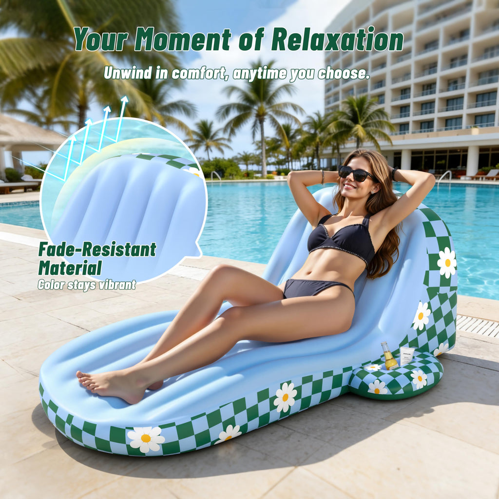 Inflatable Pool Lounger Float with Cup Holder J469728