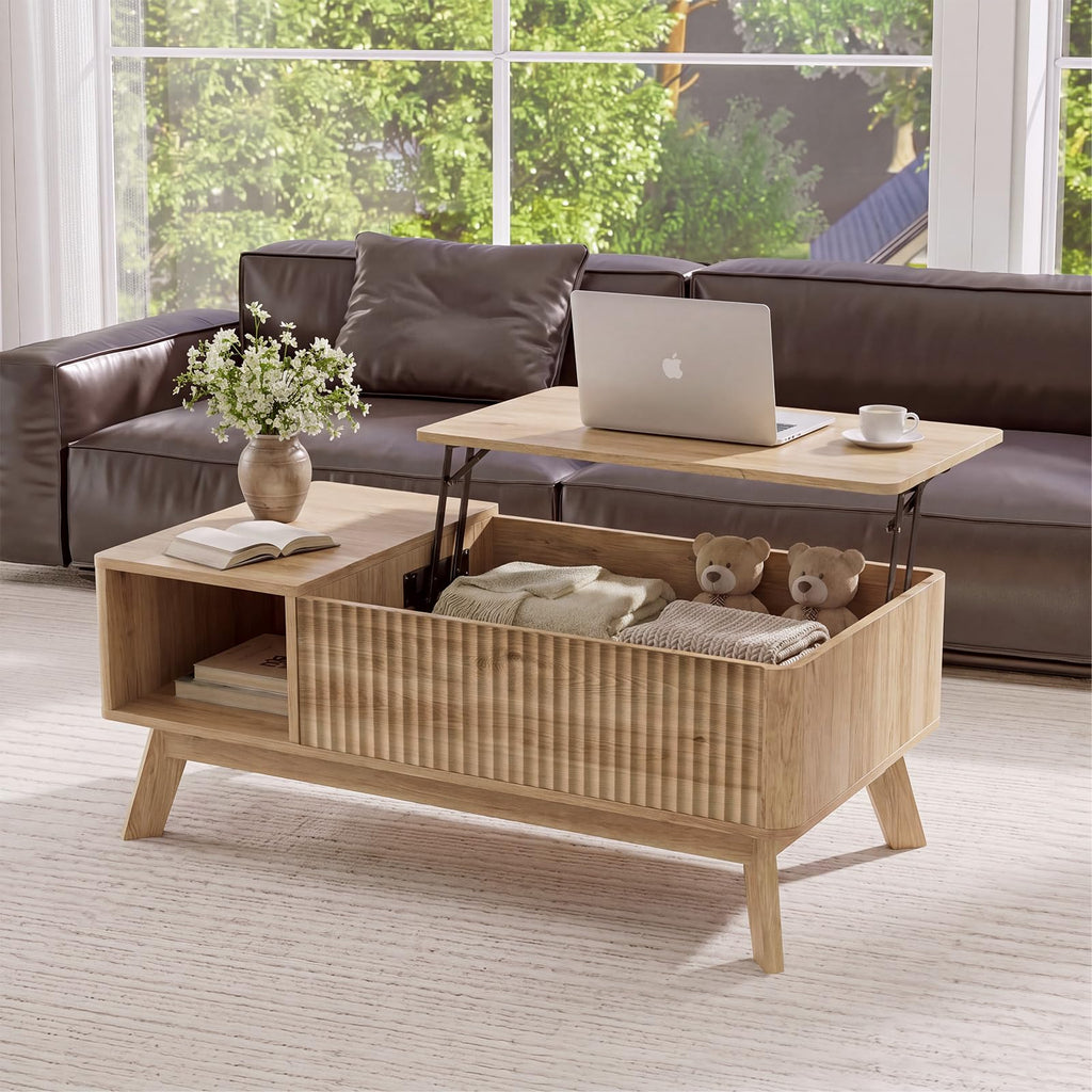 Lift Top Fluted Hidden Storage Coffee Table Y23293