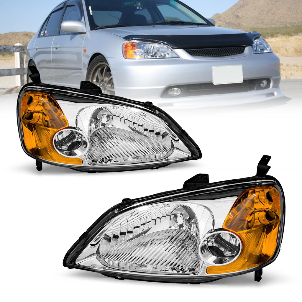 Headlight Assembly with Chrome Housing Amber Reflector Driver and Passenger Side B969