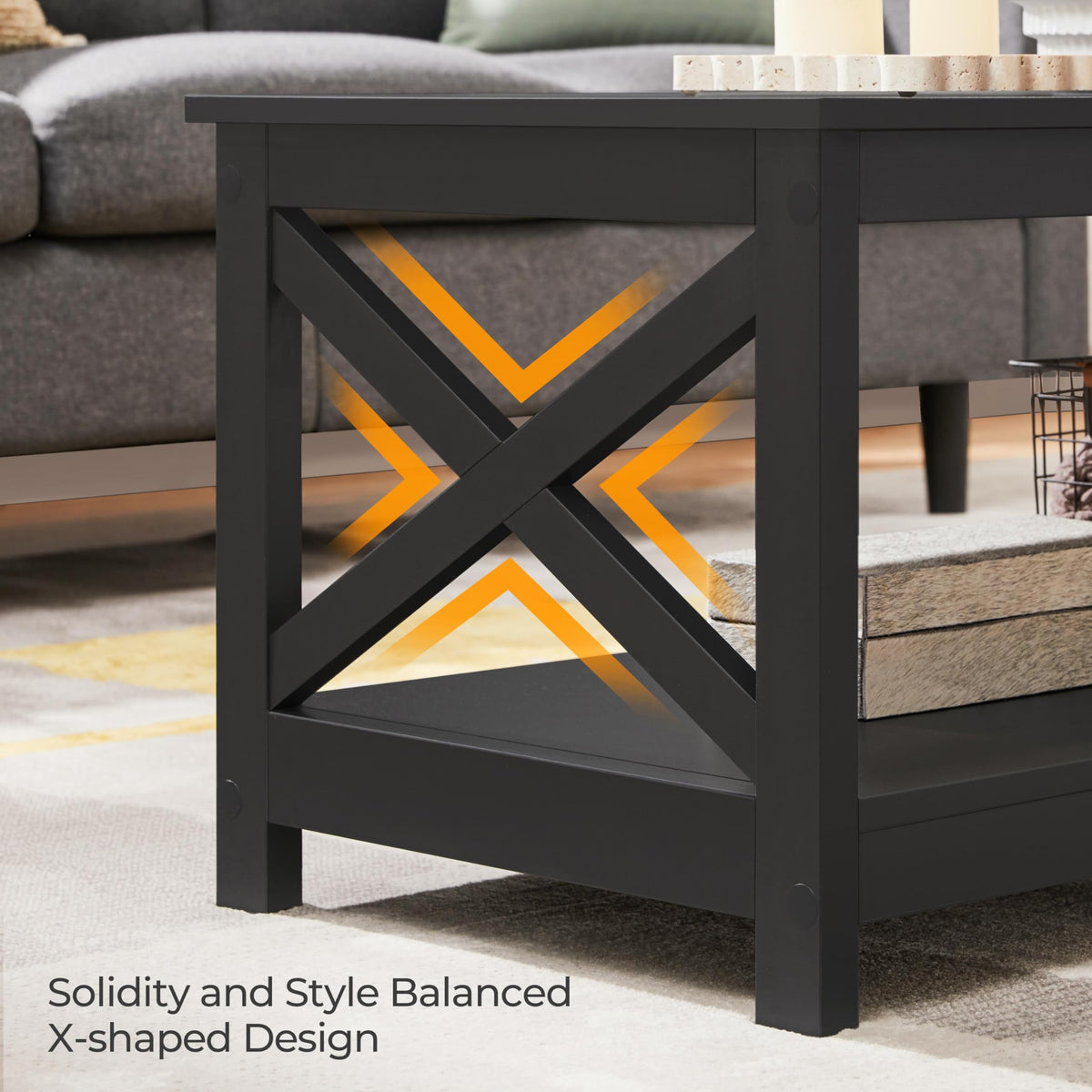 Black Coffee Table with Storage Shelf A953