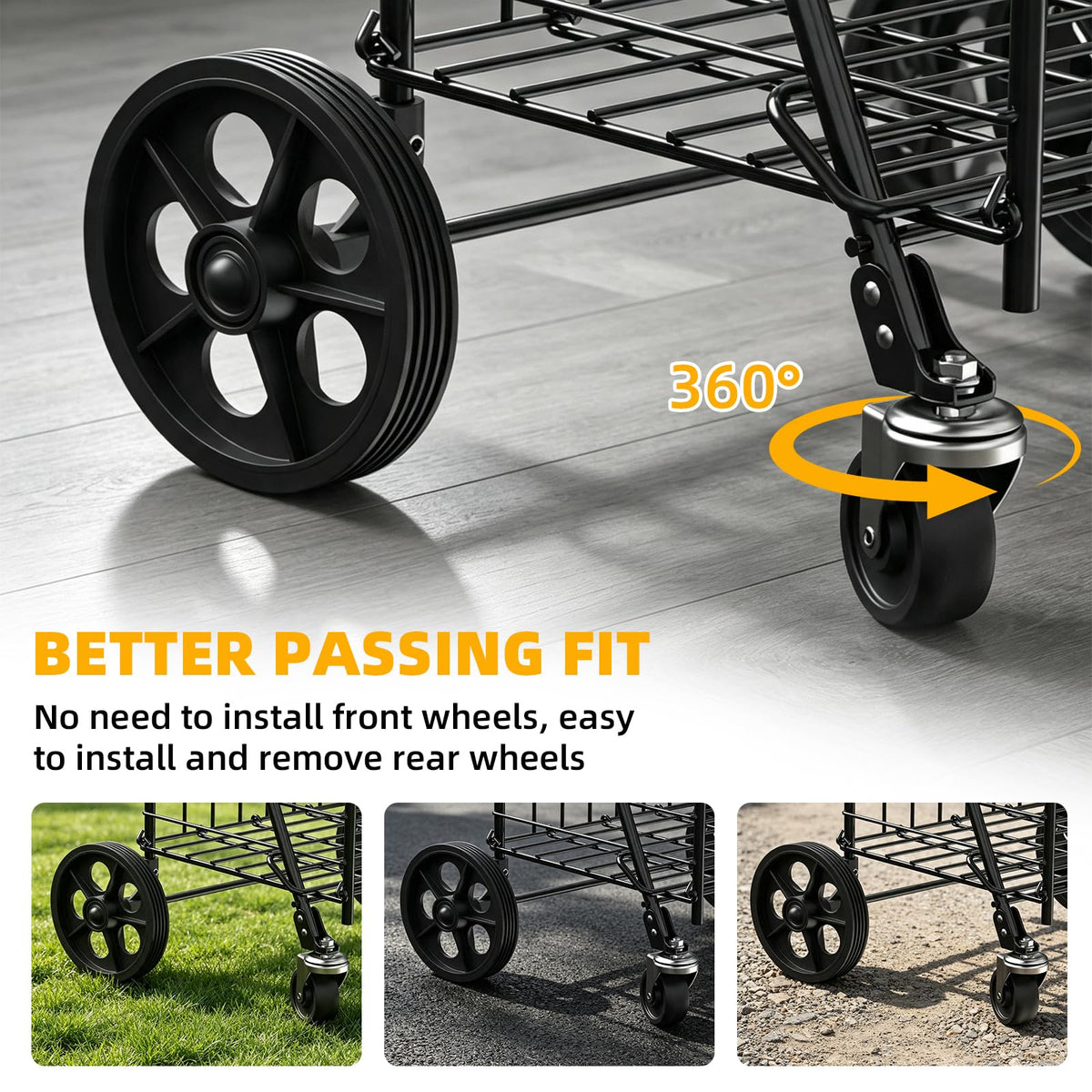 Grocery Shopping Cart with Swivel Wheels, Collapsible Utility Cart L113