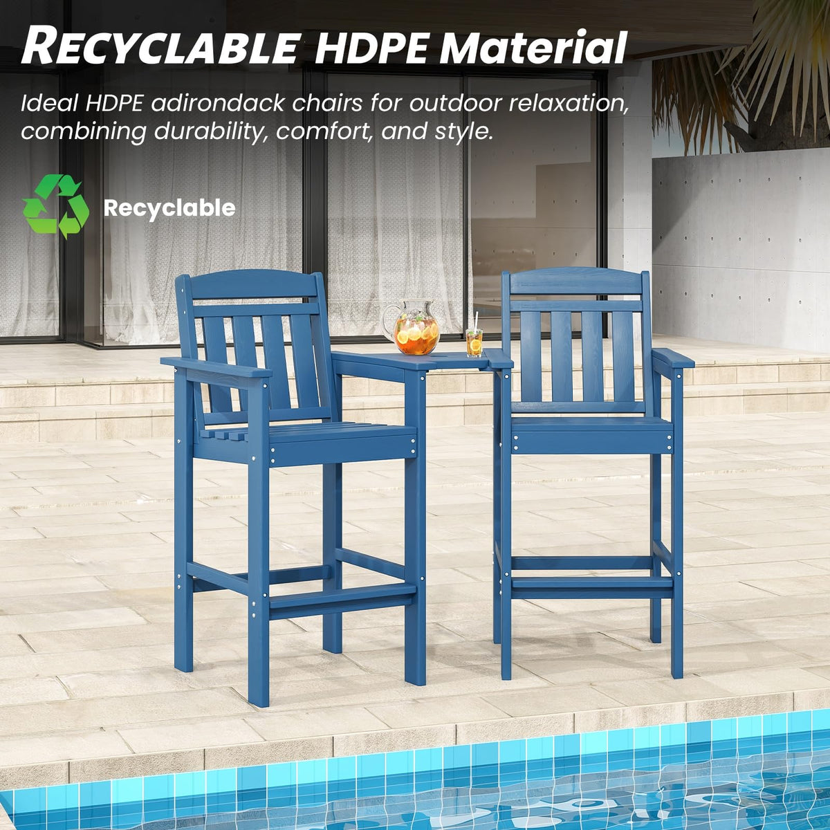 HDPE Adirondack Bar Stools Set of 2 with Connecting Tray T676633