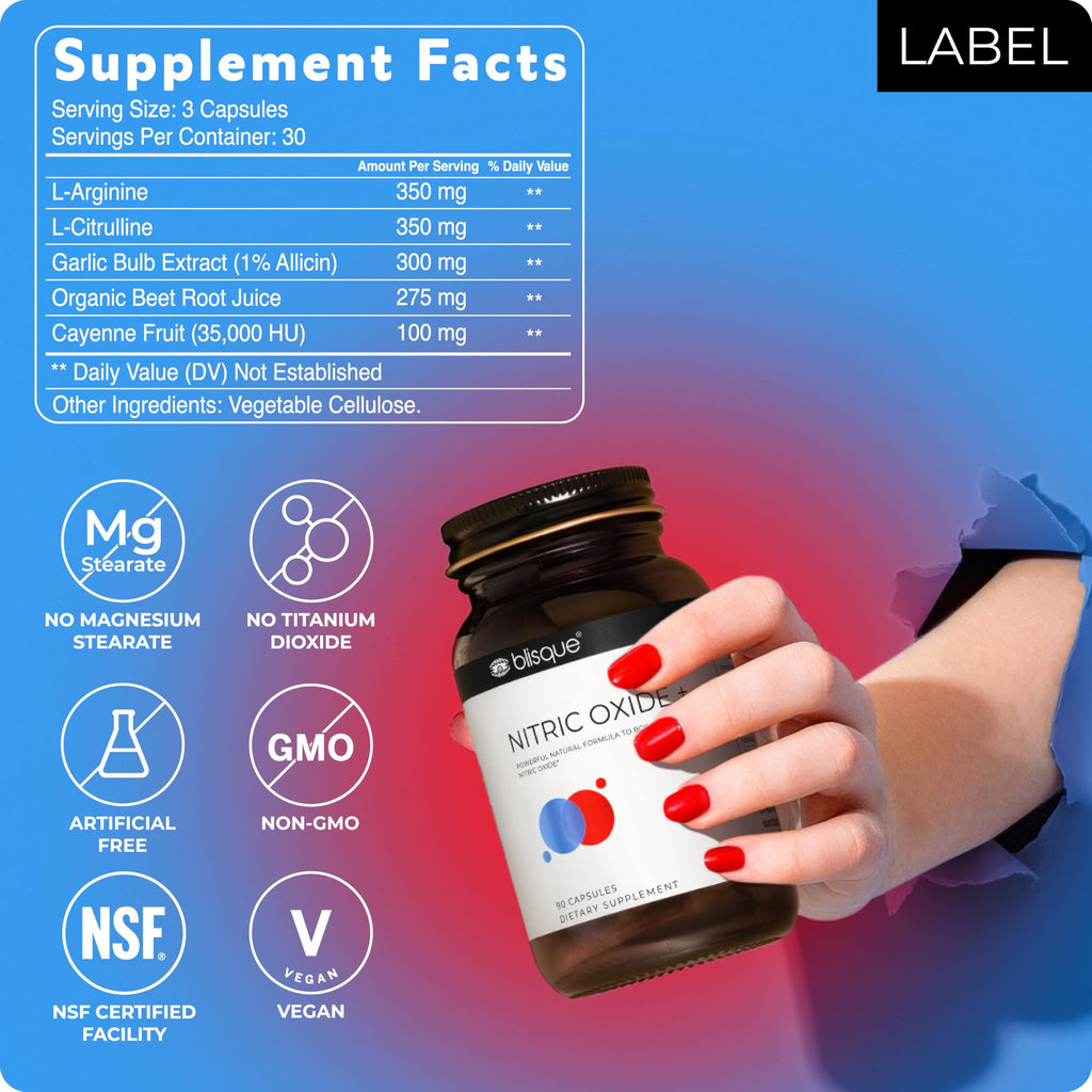 90 Capsules Vegan Non-GMO Nitric Oxide Booster Supplement with L-Arginine, Cayenne Fruit, and Beet Root J49417