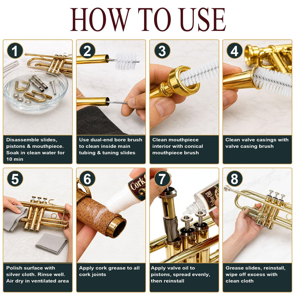 Trumpet Cleaning Kit with Oil, Grease & Brushes Y5325