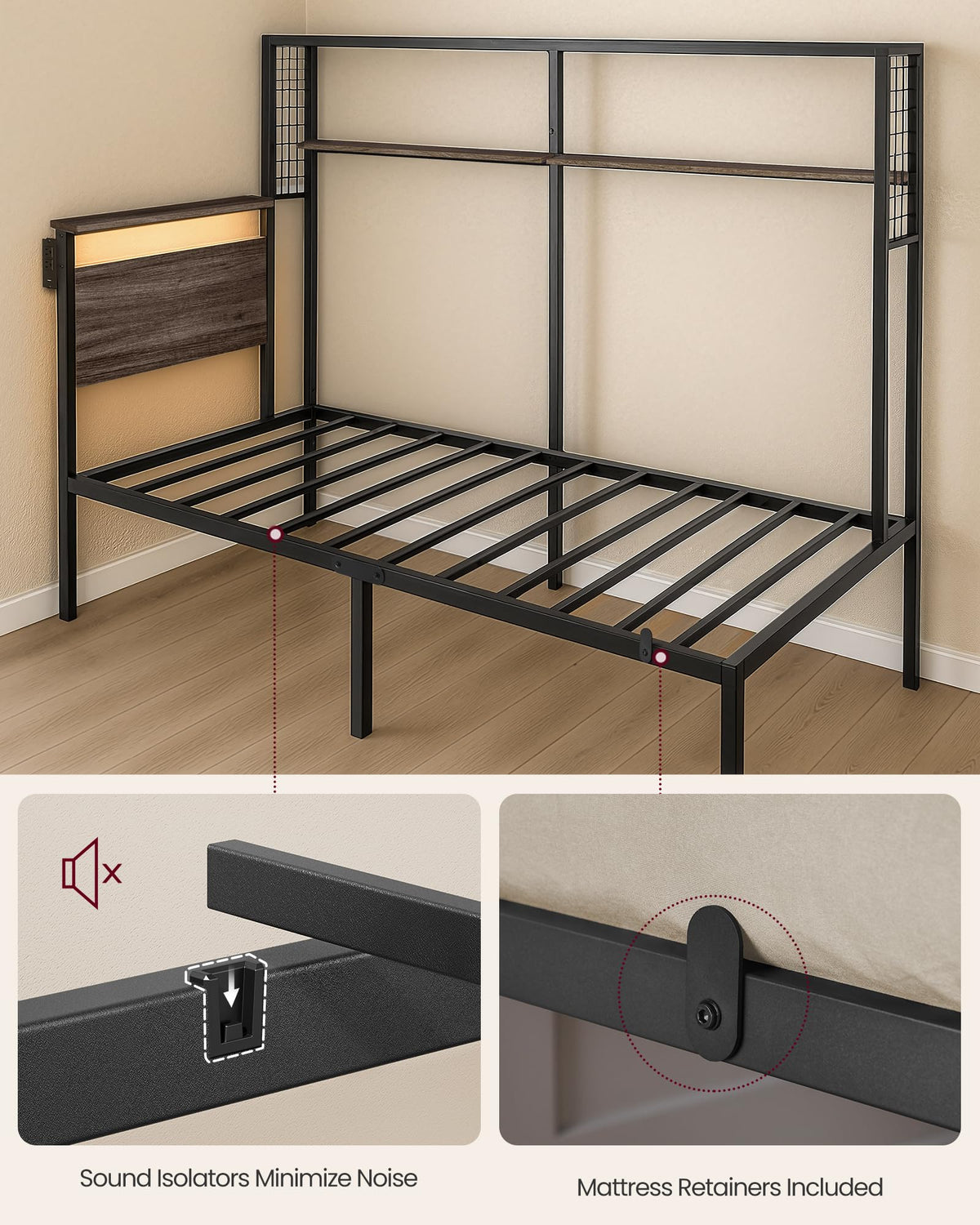 Twin Size Metal Bed Frame with Headboard S369845