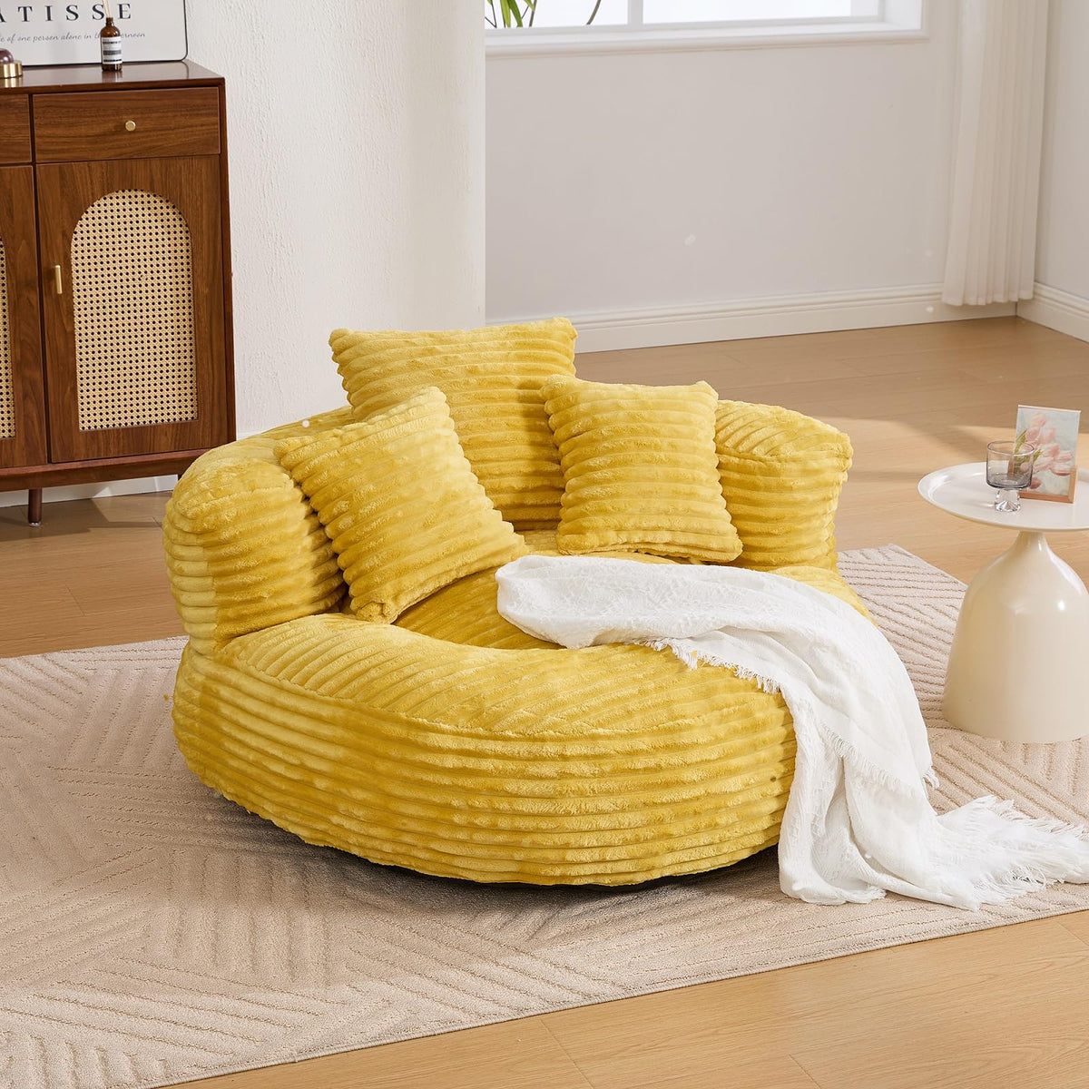 Oversized Corduroy Bean Bag Chair with 3 Pillows I3981