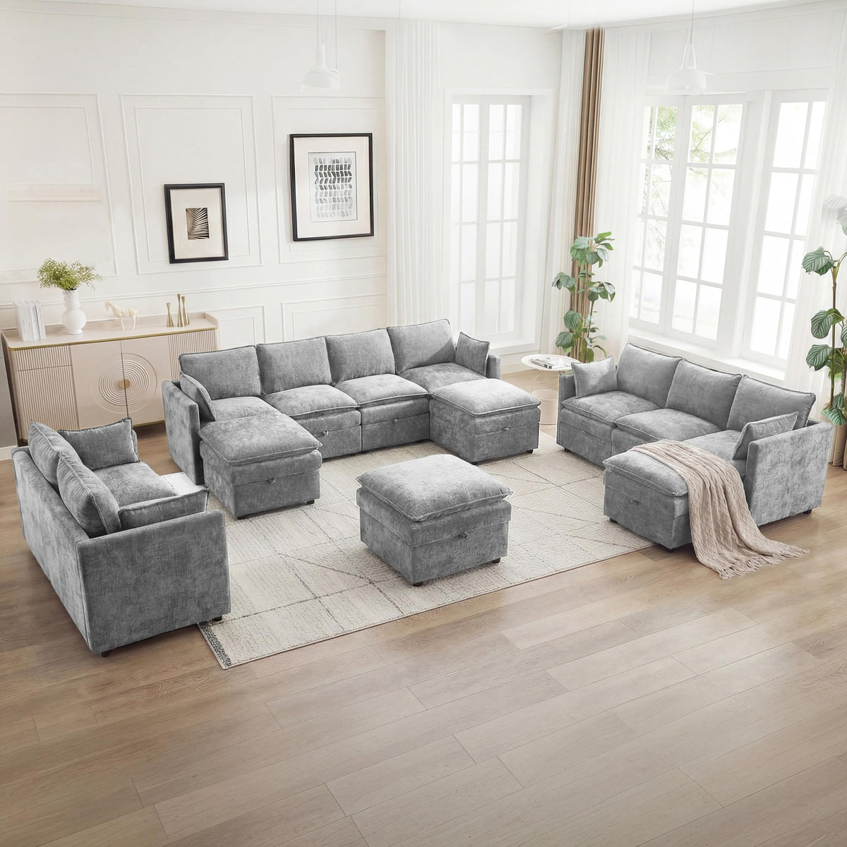 Light Grey Chenille 2 Seater Loveseat Sofa with Storage B360