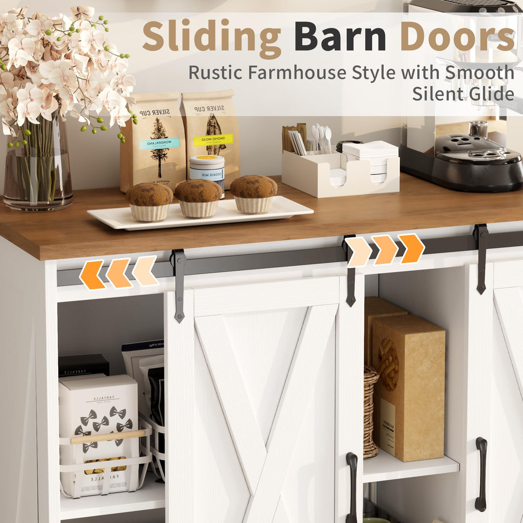 Rustic White Coffee Bar Cabinet with Sliding Barn Doors K469