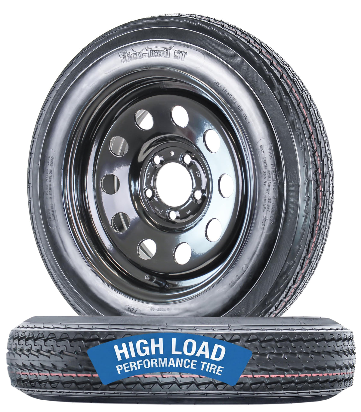 2-Pack Trailer Tire Rim Assembly 4.80-12 5 Lug Black Z5833