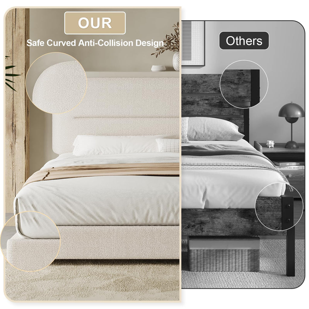 Cream Boucle Upholstered Queen Platform Bed D888