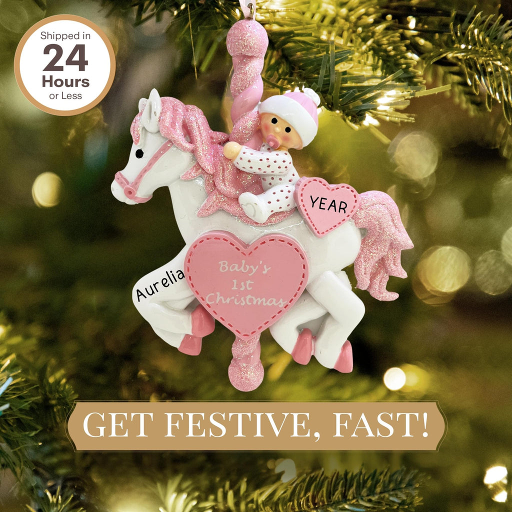 Baby's First Christmas Ornament 2026 Pink Carousel A794558
