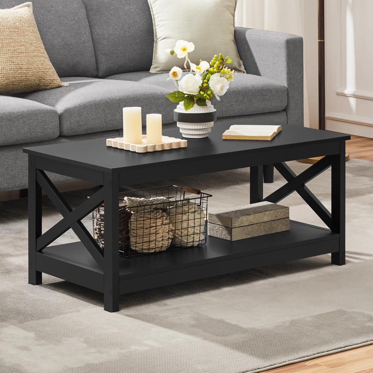 Black Coffee Table with Storage Shelf A953