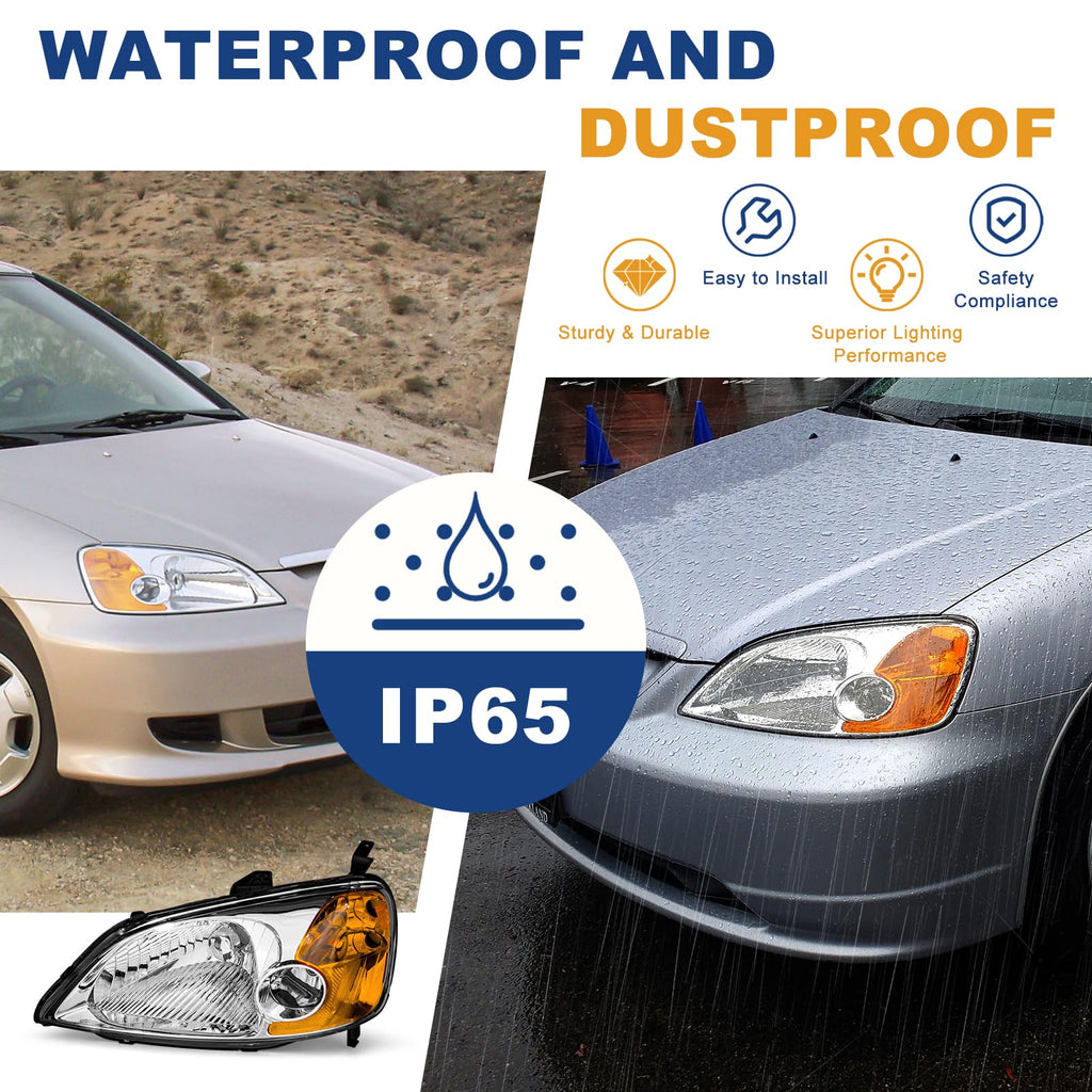 Headlight Assembly with Chrome Housing Amber Reflector Driver and Passenger Side B969