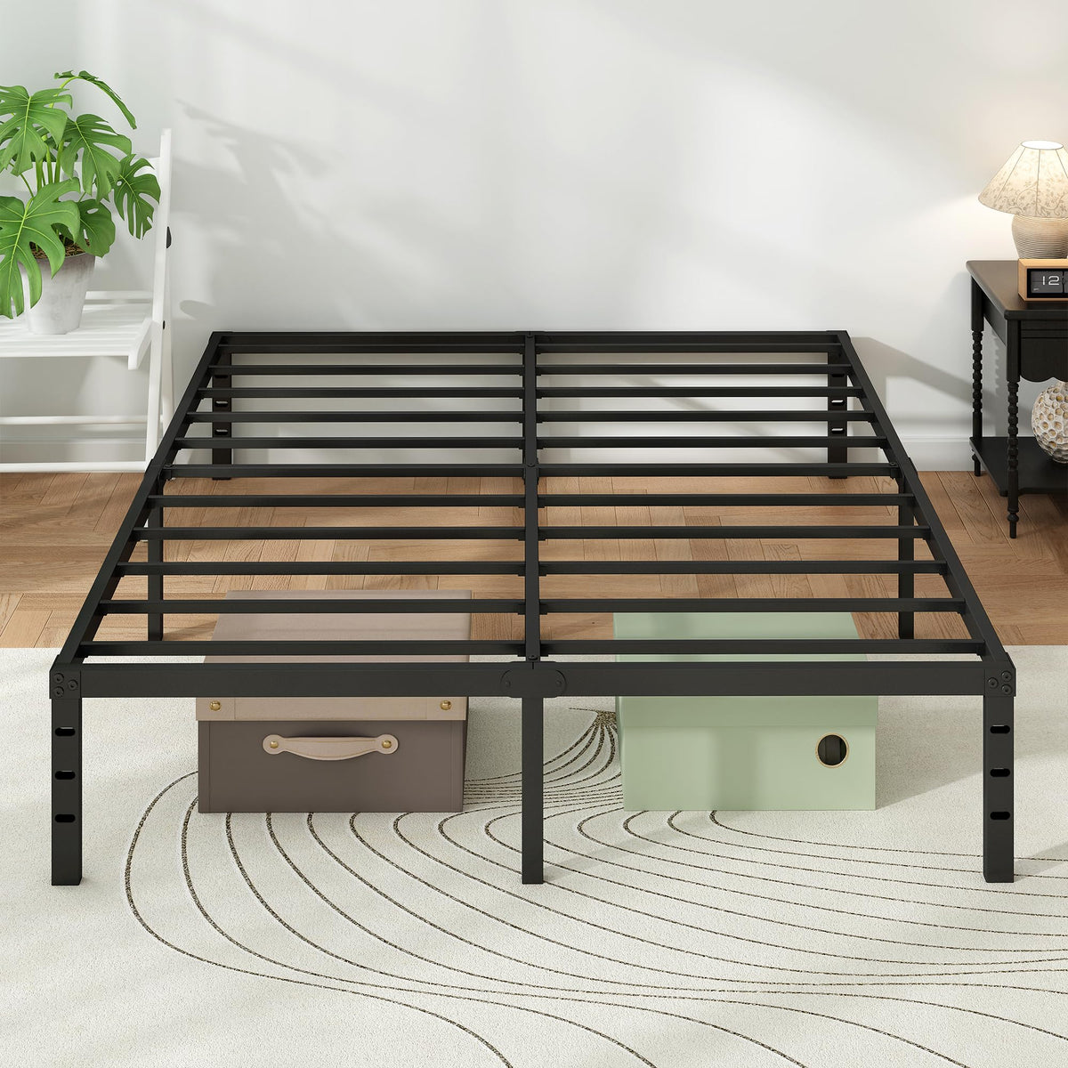 Black Metal Platform Bed Frame Full Size, 18 Inch Height with Underbed Storage V3820