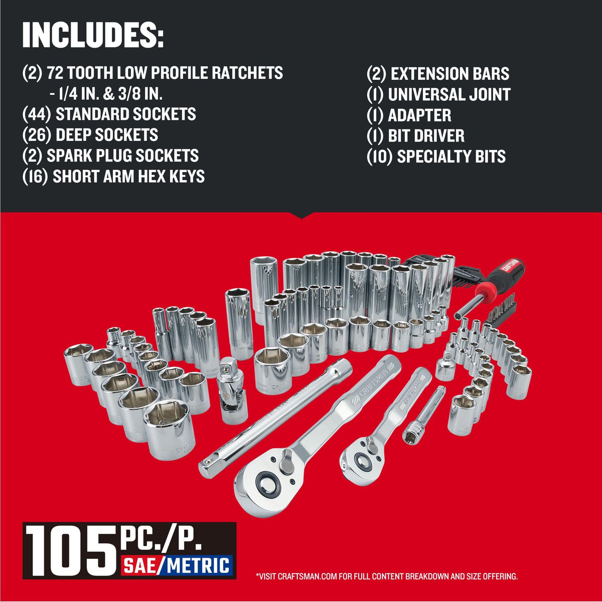 105 Pcs Standard and Metric Mechanics Tool Set with Case A733362