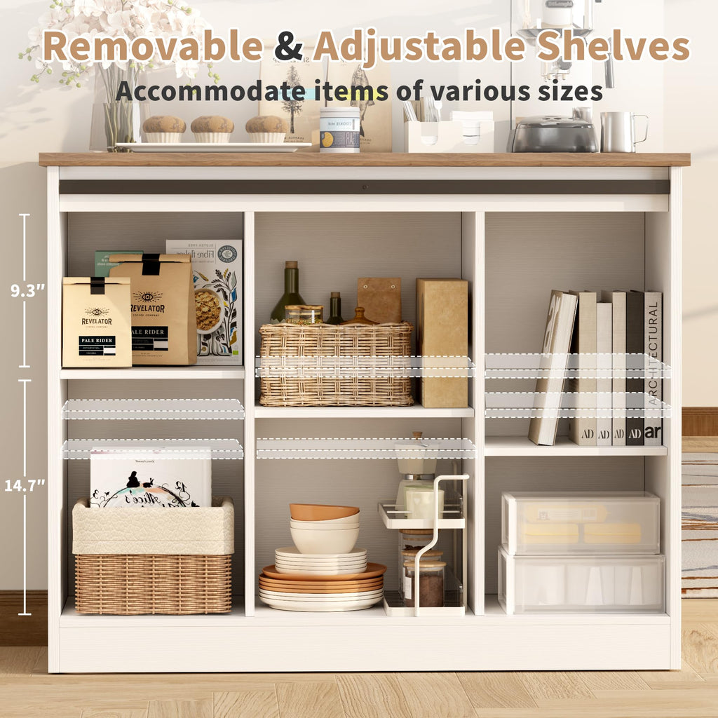 Rustic White Coffee Bar Cabinet with Sliding Barn Doors K469